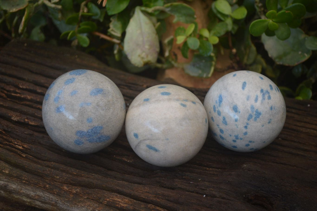 Polished Blue Spotted Spinel Quartz Spheres x 3 From Madagascar - Toprock Gemstones and Minerals 