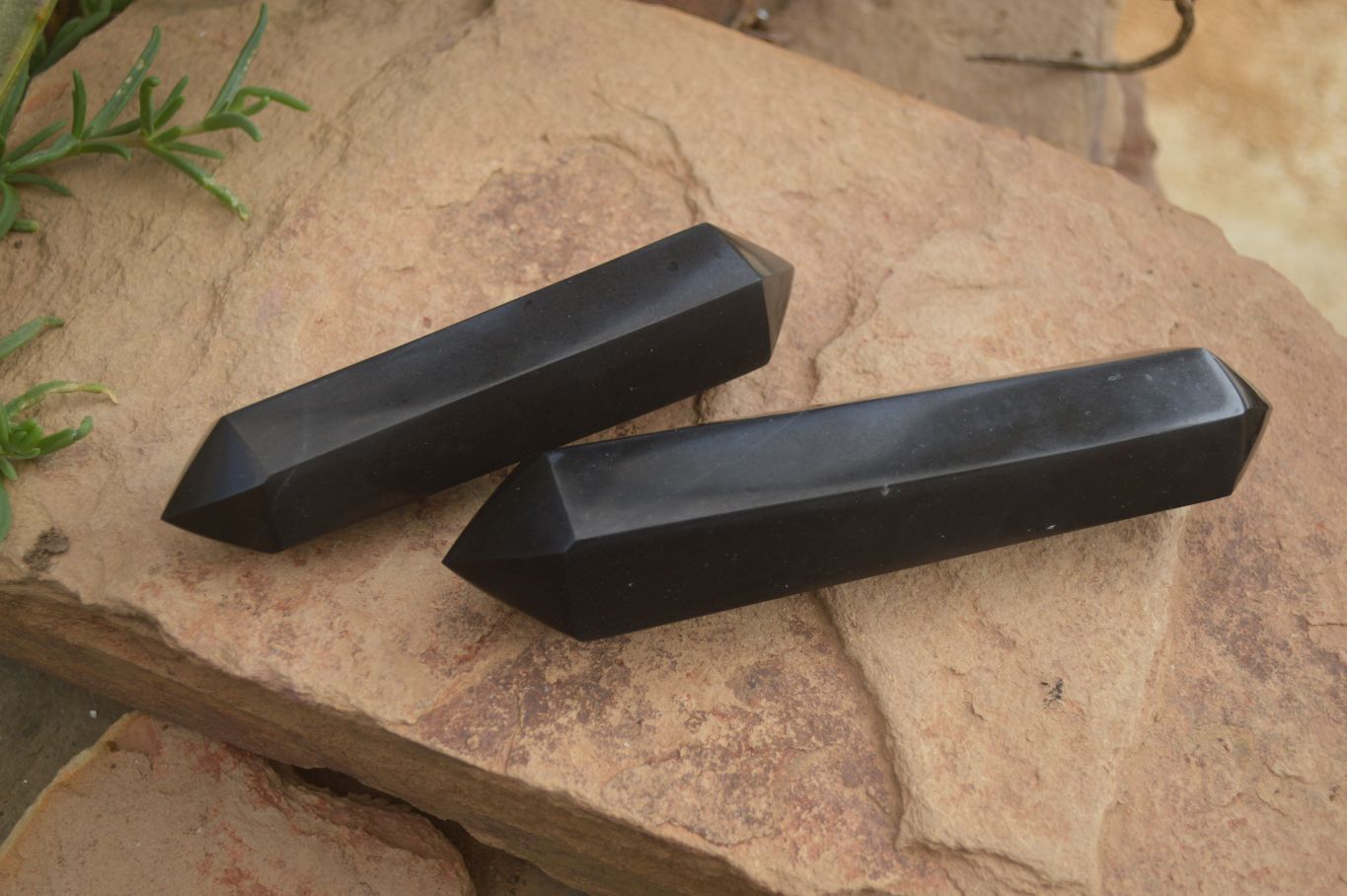Polished Double Terminated Black Basalt Points  x 2 From Madagascar - Toprock Gemstones and Minerals 