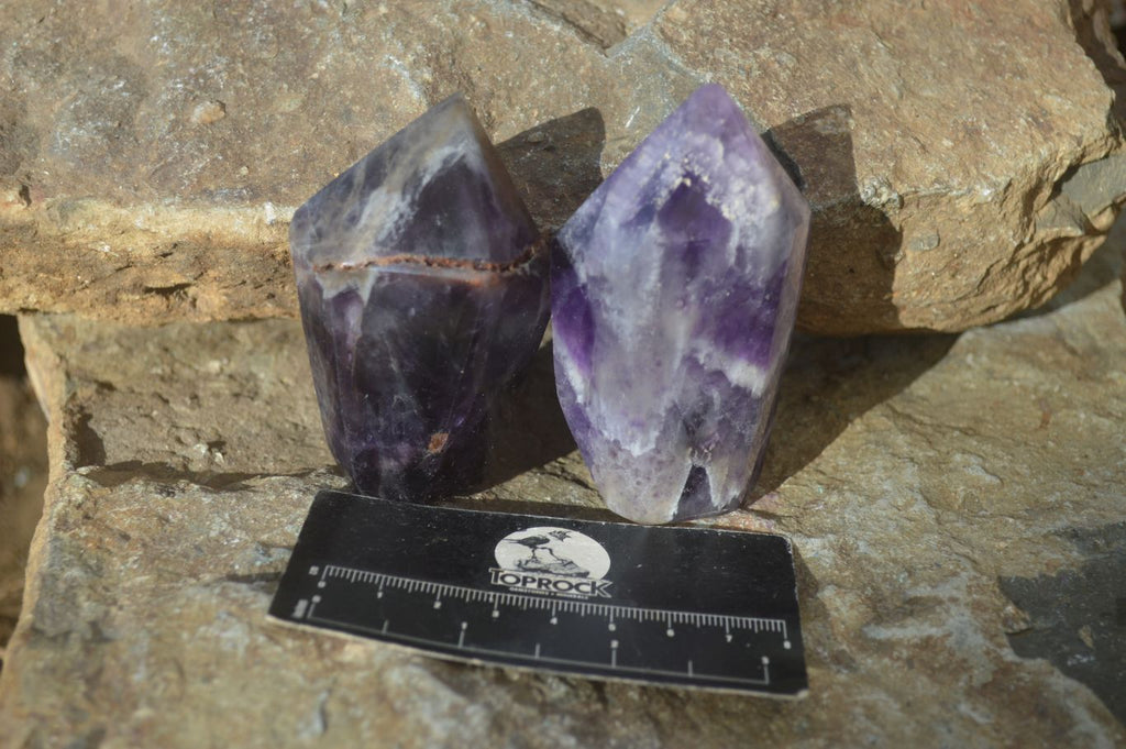 Polished Chevron Amethyst Points x 6 From Zambia - Toprock Gemstones and Minerals 