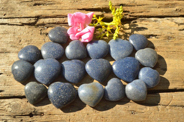 Polished Mini Blue Lazulite Gemstone Hearts x 35 From Madagascar - TopRock
