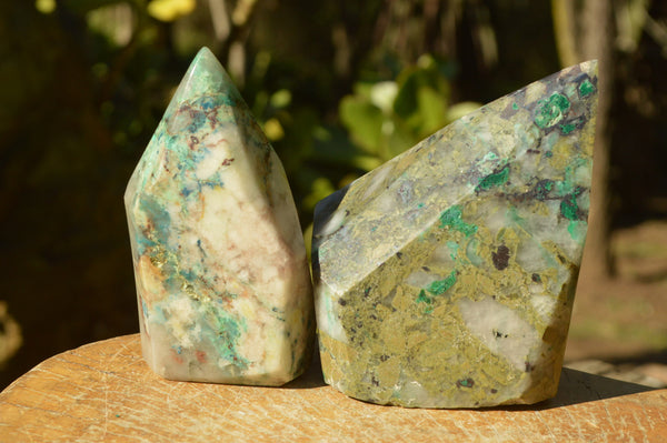 Polished Shattuckite In Quartz With Epidote & Malachite Conglomerate Crystals  x 2 From Southern Africa - TopRock