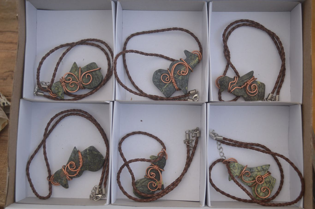 Polished  Copper Wire Wrapped Leopard Stone Eagle Pendants  x 6 From Zimbabwe - Toprock Gemstones and Minerals 
