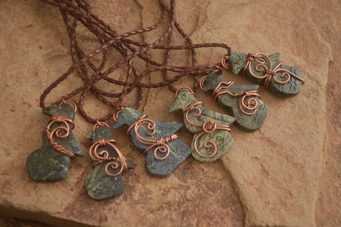 Polished  Copper Wire Wrapped Leopard Stone Eagle Pendants  x 6 From Zimbabwe - Toprock Gemstones and Minerals 