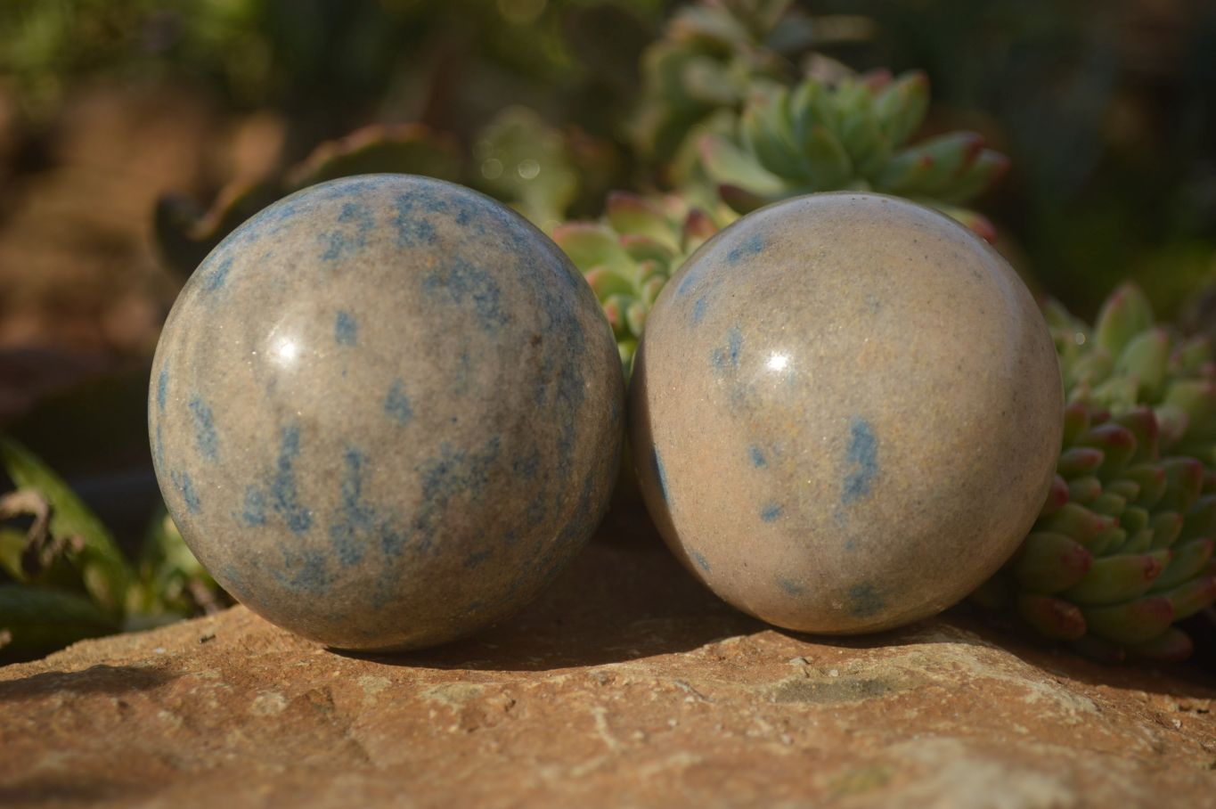 Polished Blue Spotted Spinel Quartz Spheres x 5 From Madagascar - Toprock Gemstones and Minerals 