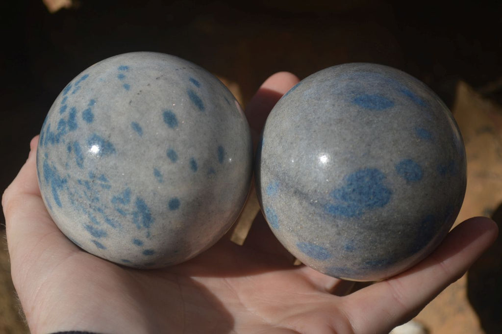 Polished Blue Spotted Spinel Quartz Spheres x 3 From Madagascar - Toprock Gemstones and Minerals 