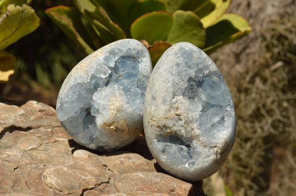 Polished Blue Celestite Eggs With Crystalline Centres  x 4 From Sakoany, Madagascar, HARD_RC0017