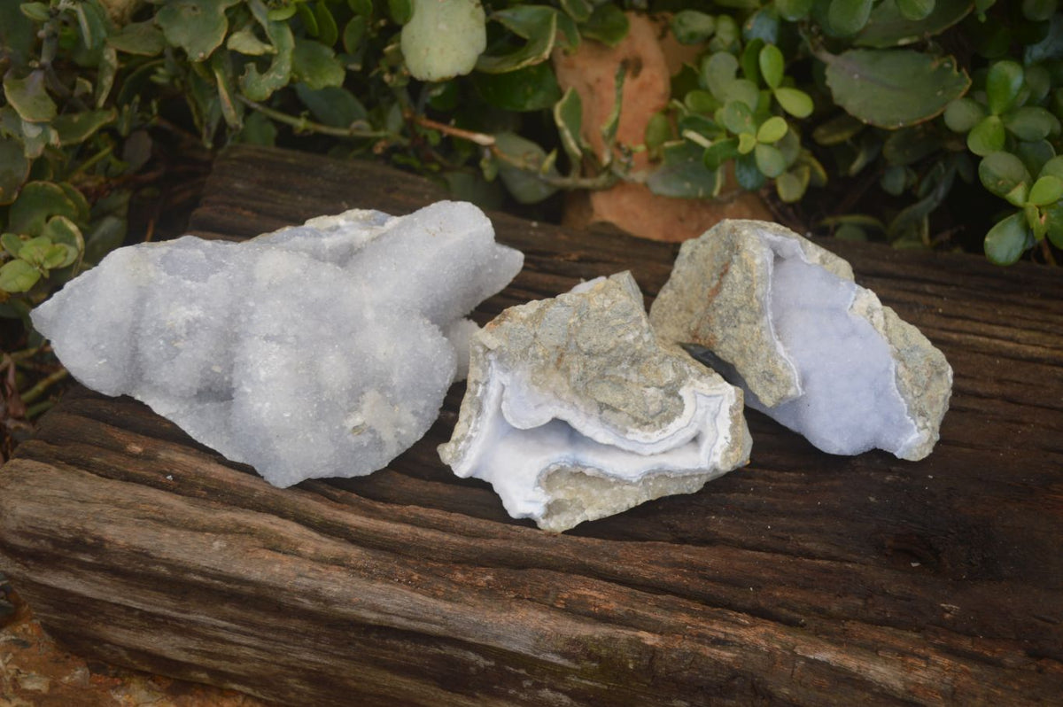 Natural Blue Lace Agate Geode Specimens  x 3 From Nsanje, Malawi - Toprock Gemstones and Minerals 