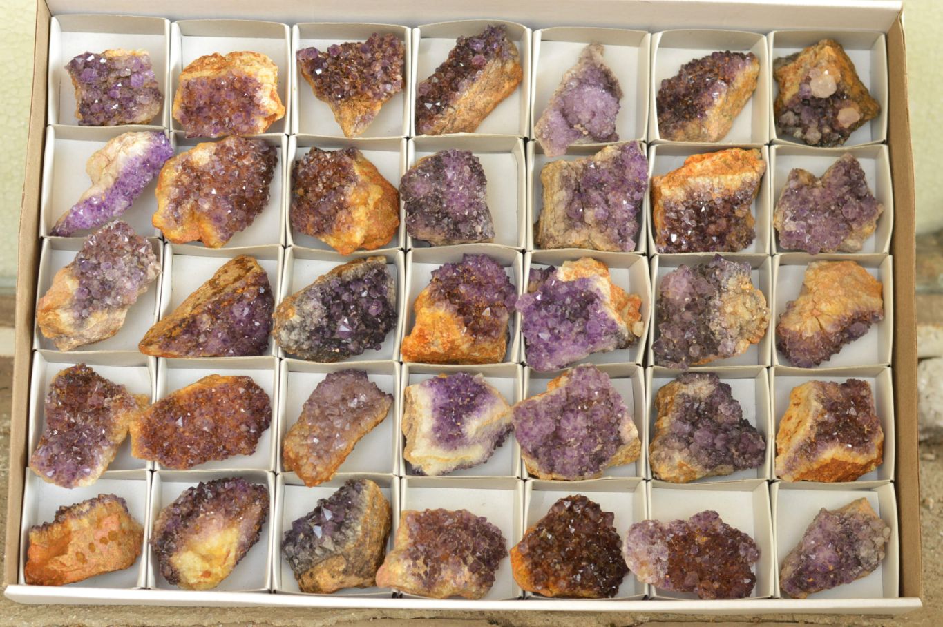 Natural Small Dark "Amethystos" Amethyst Clusters x 35 From Kwaggafontein, South Africa - TopRock