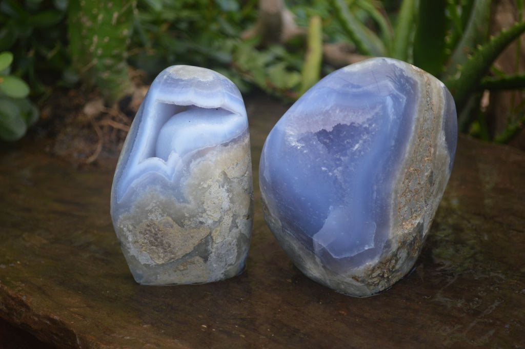 Polished Blue Lace Agate Standing Free Forms  x 2 From Nsanje, Malawi - Toprock Gemstones and Minerals 