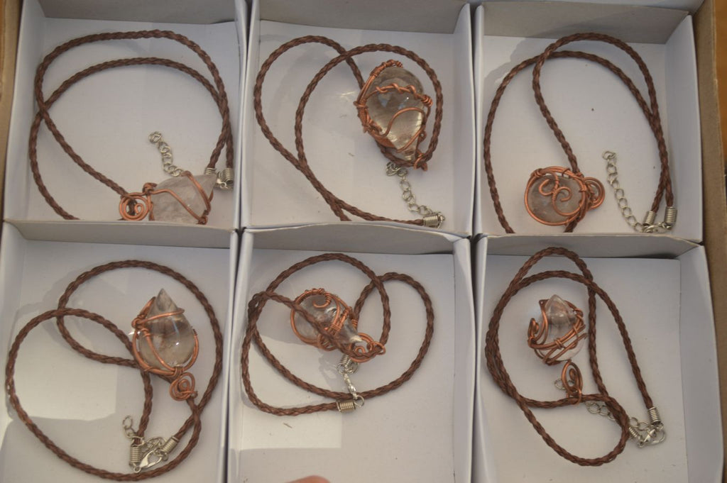 Polished  Copper Wire Wrapped Clear Quartz Pendants  x 6 From Southern Africa - Toprock Gemstones and Minerals 