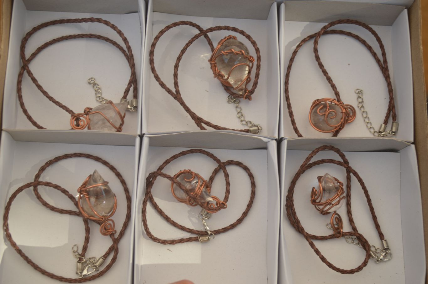 Polished  Copper Wire Wrapped Clear Quartz Pendants  x 6 From Southern Africa - Toprock Gemstones and Minerals 