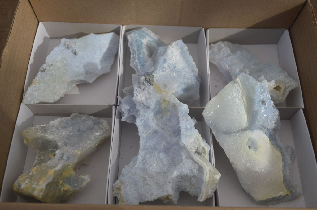 Natural Etched Blue Chalcedony Specimens  x 6 From Nsanje, Malawi - Toprock Gemstones and Minerals 