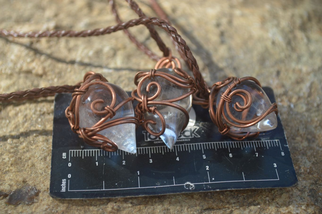 Polished  Copper Wire Wrapped Clear Quartz Pendants  x 6 From Southern Africa - Toprock Gemstones and Minerals 