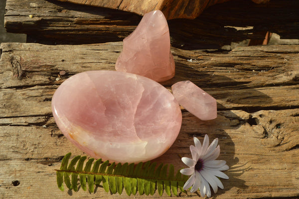 Polished Gemmy Pink Rose Quartz Items x 3 From Antsirabe, Madagascar - TopRock