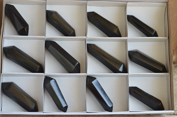 Polished Black Basalt Double Terminated Crystal Points  x 12 From Madagascar - TopRock
