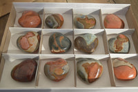 Polished Polychrome Jasper Hearts  x 12 From Madagascar