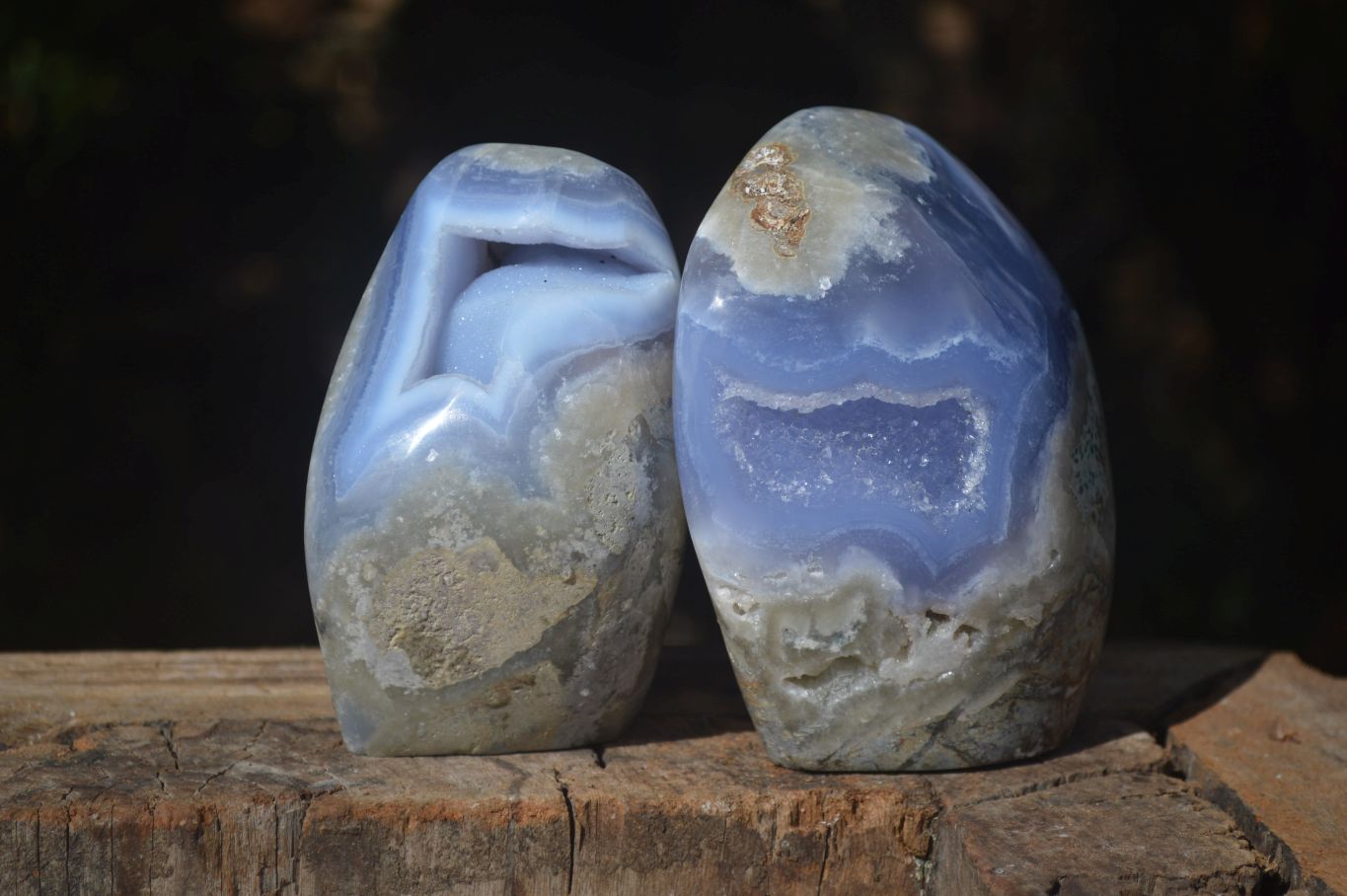 Polished Blue Lace Agate Standing Free Forms  x 2 From Nsanje, Malawi - Toprock Gemstones and Minerals 