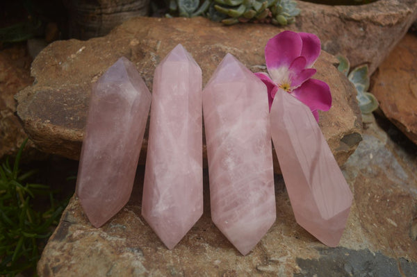 Polished Double Terminated Pink Rose Quartz Points  x 4 From Ambatondrazaka, Madagascar - TopRock