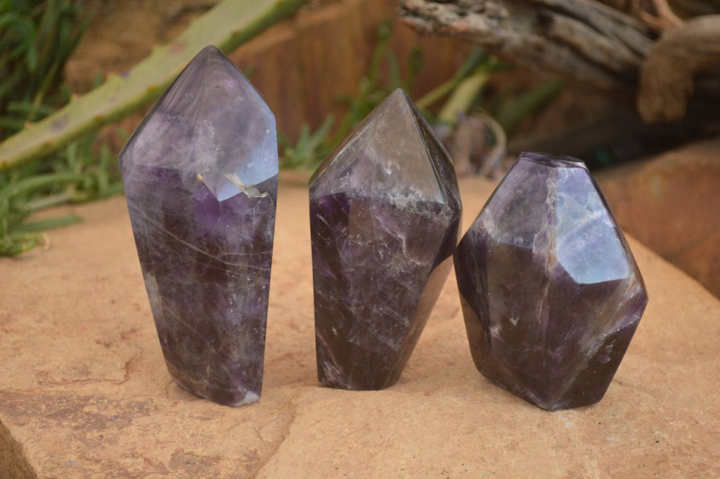 Polished  Dark Amethyst Standing Free Forms x 3 From Zambia - Toprock Gemstones and Minerals 