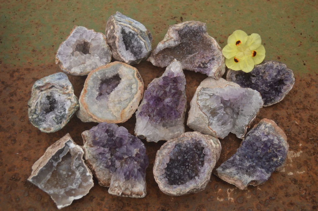 Centered Rocks Natural Amethyst & Crystal Centered Geodes x 12 From Zululand, South A ...