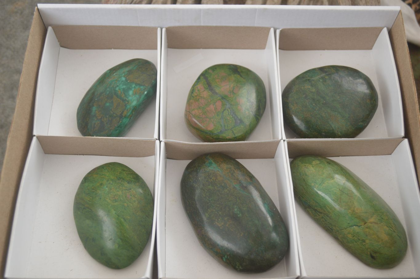 Polished Green Verdite Galet / Palm Stones x 6 From Zimbabwe - Toprock Gemstones and Minerals 