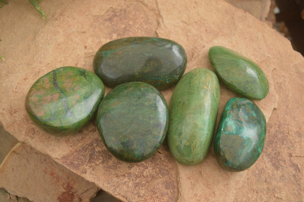 Polished Green Verdite Galet / Palm Stones x 6 From Zimbabwe - Toprock Gemstones and Minerals 