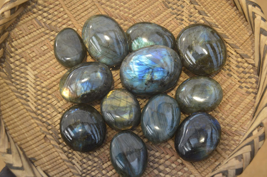Polished Flashy Labradorite Palm Stones  x 12 From Tulear, Madagascar - Toprock Gemstones and Minerals 