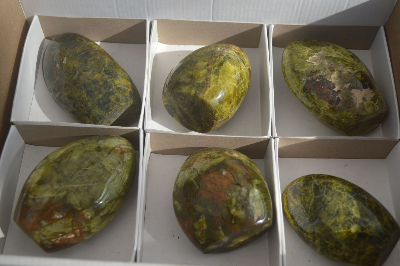 Polished Green Opal Standing Free Forms  x 6 From Madagascar - Toprock Gemstones and Minerals 