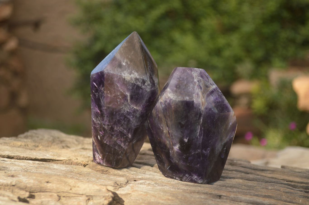 Polished  Dark Amethyst Standing Free Forms x 3 From Zambia - Toprock Gemstones and Minerals 