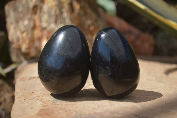 Polished Schorl Black Tourmaline Eggs  x 6 From Madagascar - Toprock Gemstones and Minerals 