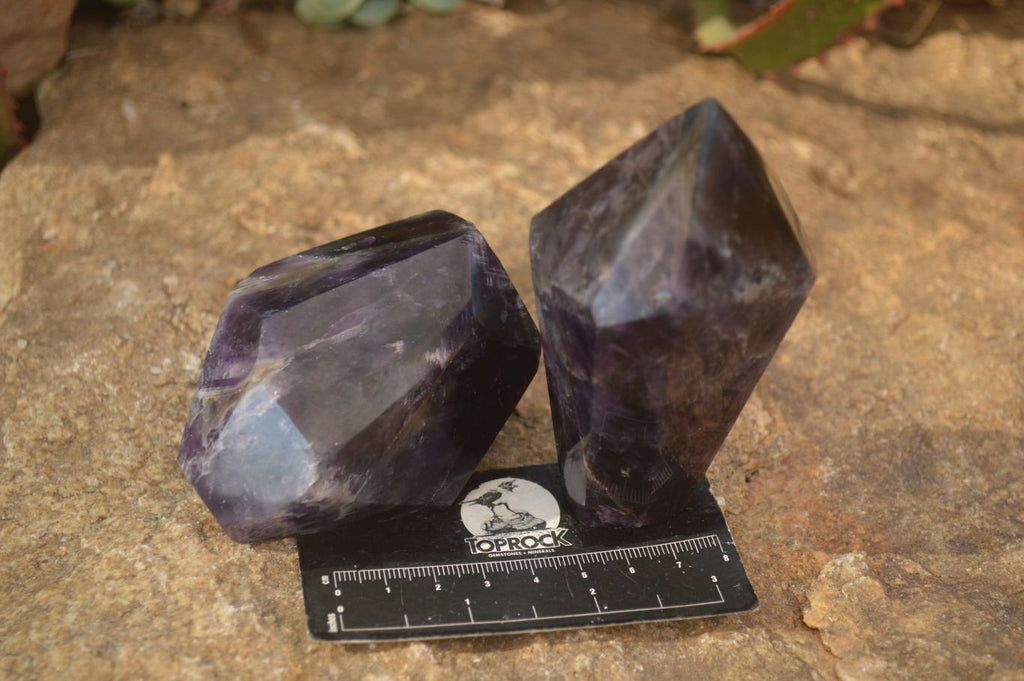 Polished  Dark Amethyst Standing Free Forms x 3 From Zambia - Toprock Gemstones and Minerals 