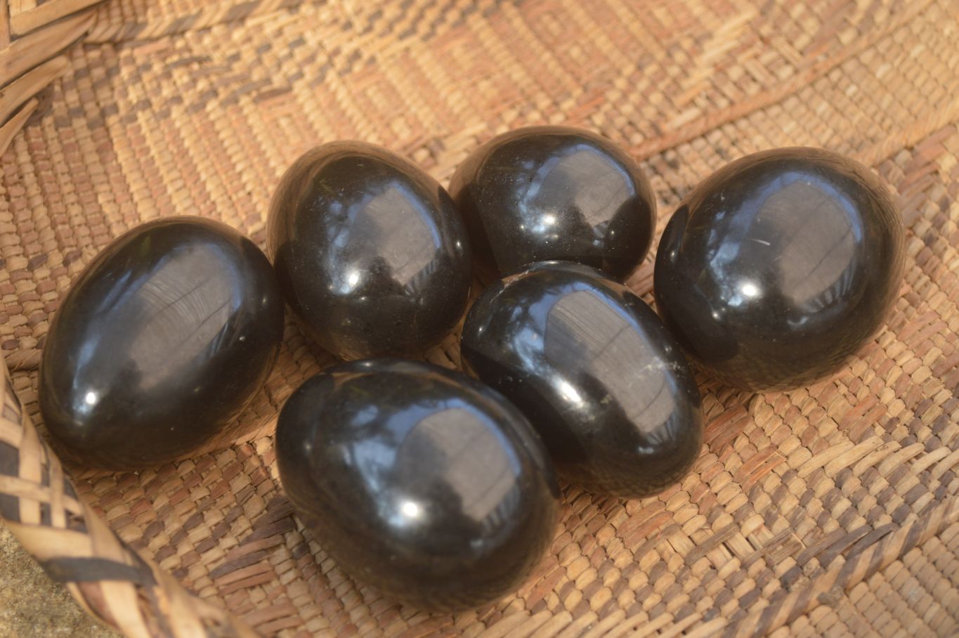 Polished  Black Basalt Gemstone Eggs x 6 From Antsirabe, Madagascar - Toprock Gemstones and Minerals 