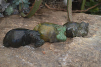 Polished Green Verdite Hippo Carvings x 3 From Zimbabwe - Toprock Gemstones and Minerals 
