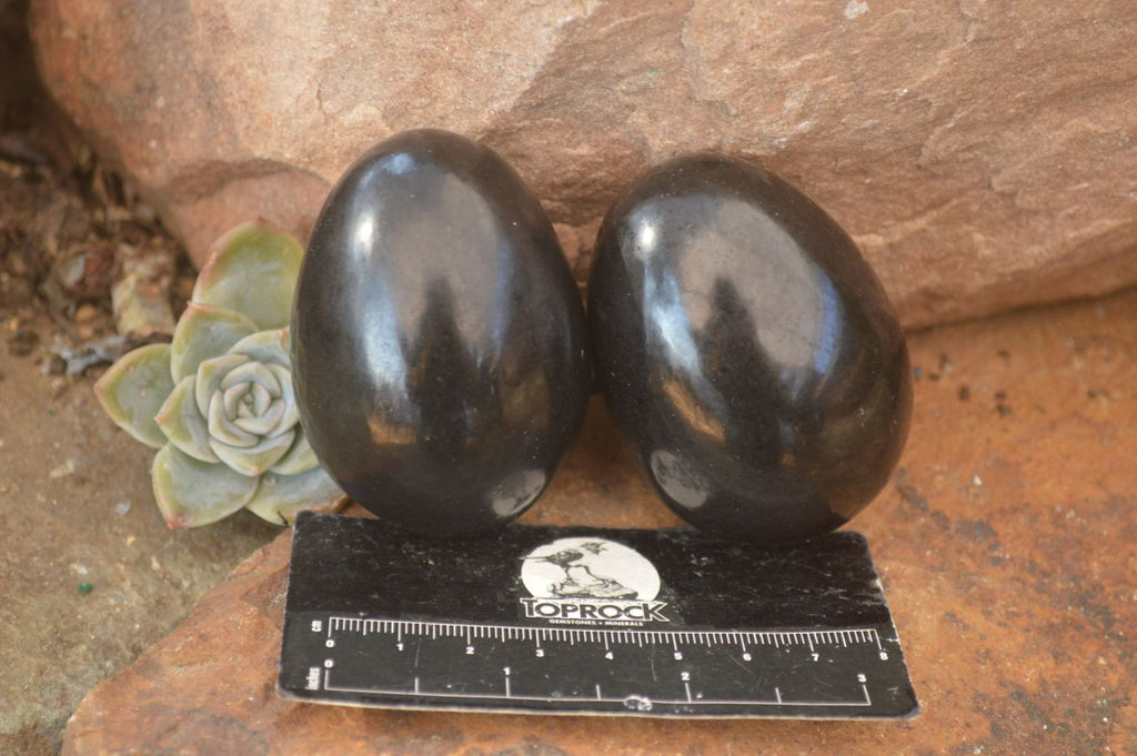 Polished  Black Basalt Gemstone Eggs x 6 From Antsirabe, Madagascar - Toprock Gemstones and Minerals 