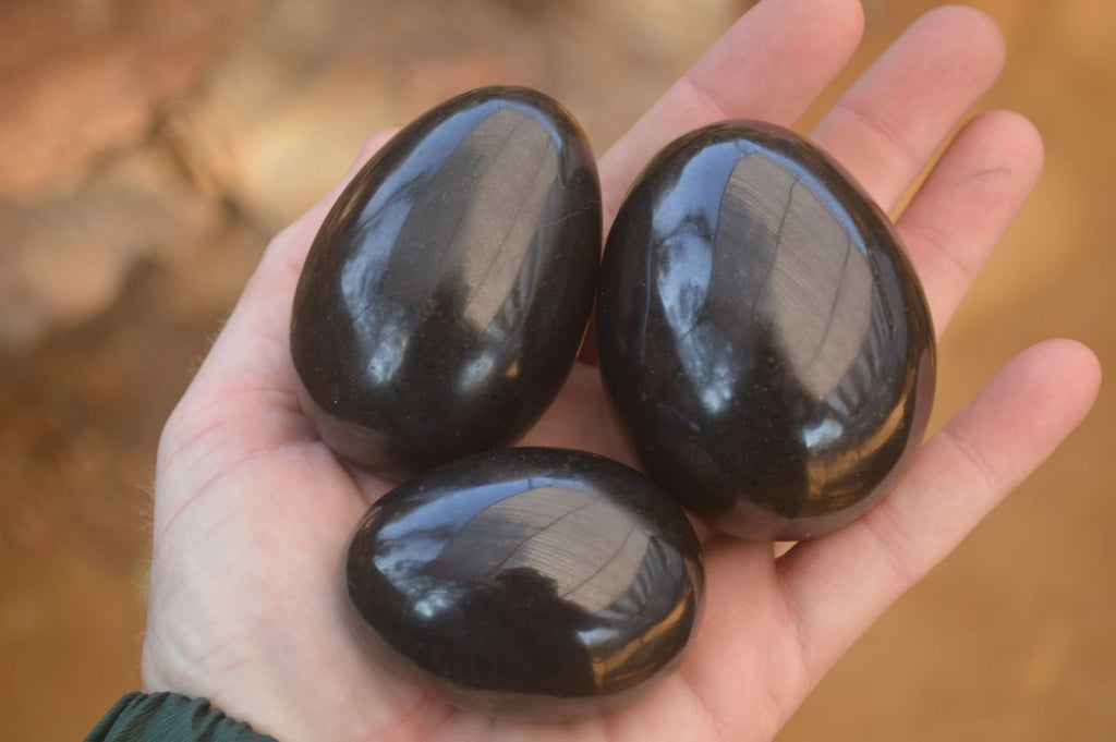 Polished  Black Basalt Gemstone Eggs x 6 From Antsirabe, Madagascar - Toprock Gemstones and Minerals 