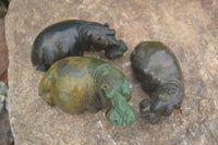 Polished Green Verdite Hippo Carvings x 3 From Zimbabwe - Toprock Gemstones and Minerals 