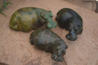 Polished Green Verdite Hippo Carvings x 3 From Zimbabwe - Toprock Gemstones and Minerals 