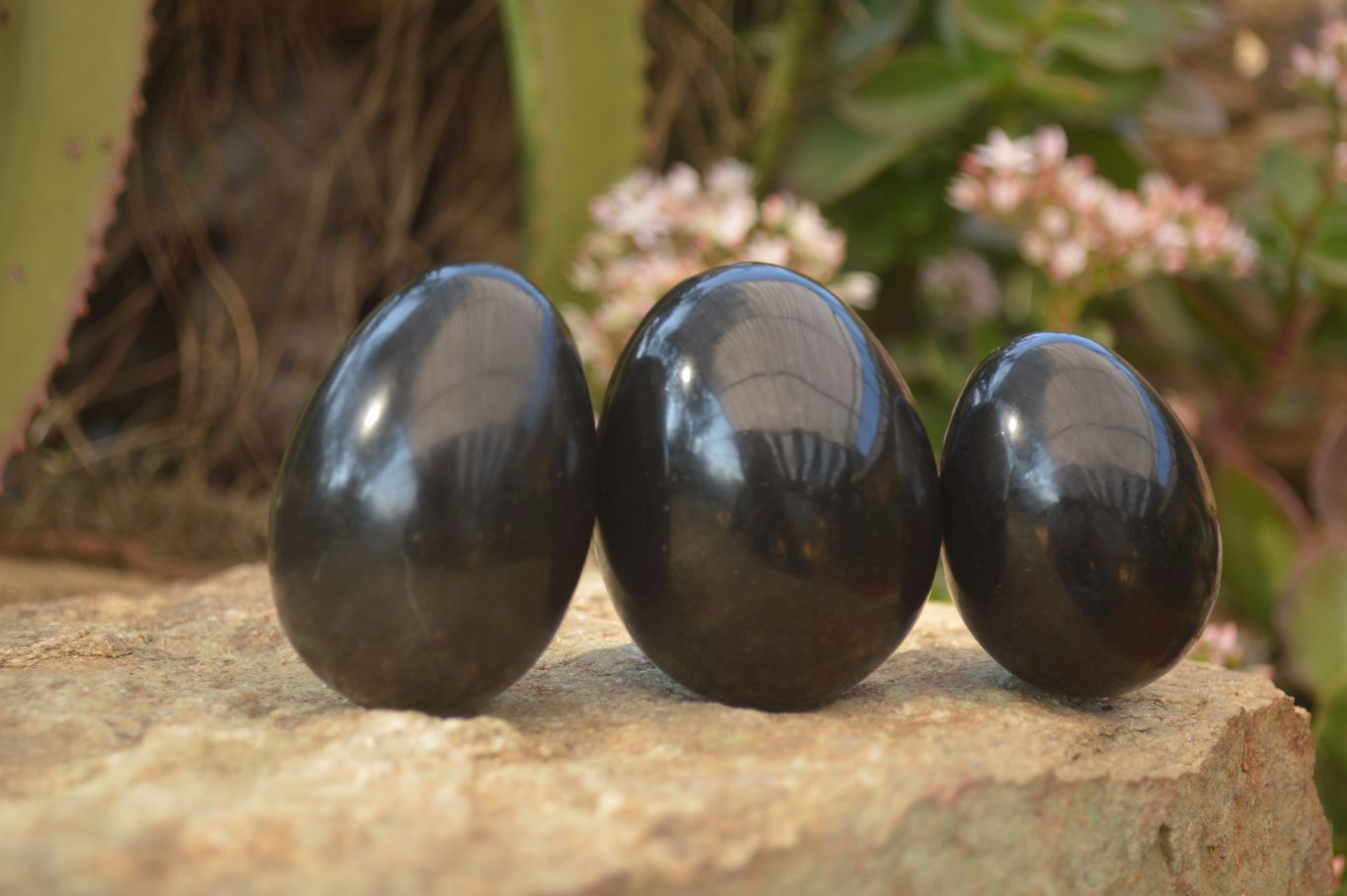 Polished  Black Basalt Gemstone Eggs x 6 From Antsirabe, Madagascar - Toprock Gemstones and Minerals 