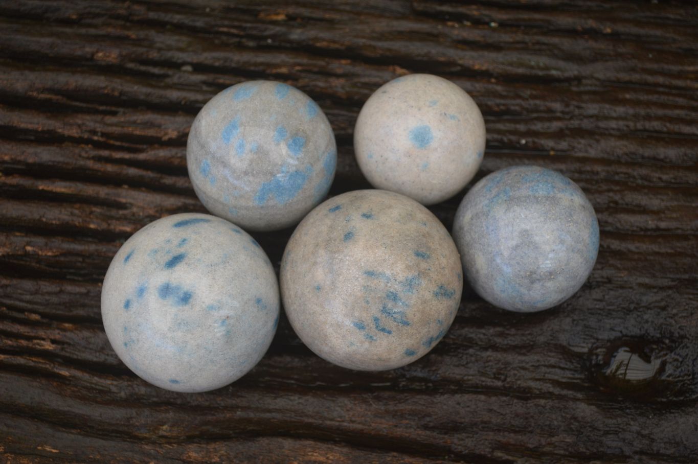 Polished Blue Spotted Spinel Quartz Spheres x 5 From Madagascar - Toprock Gemstones and Minerals 