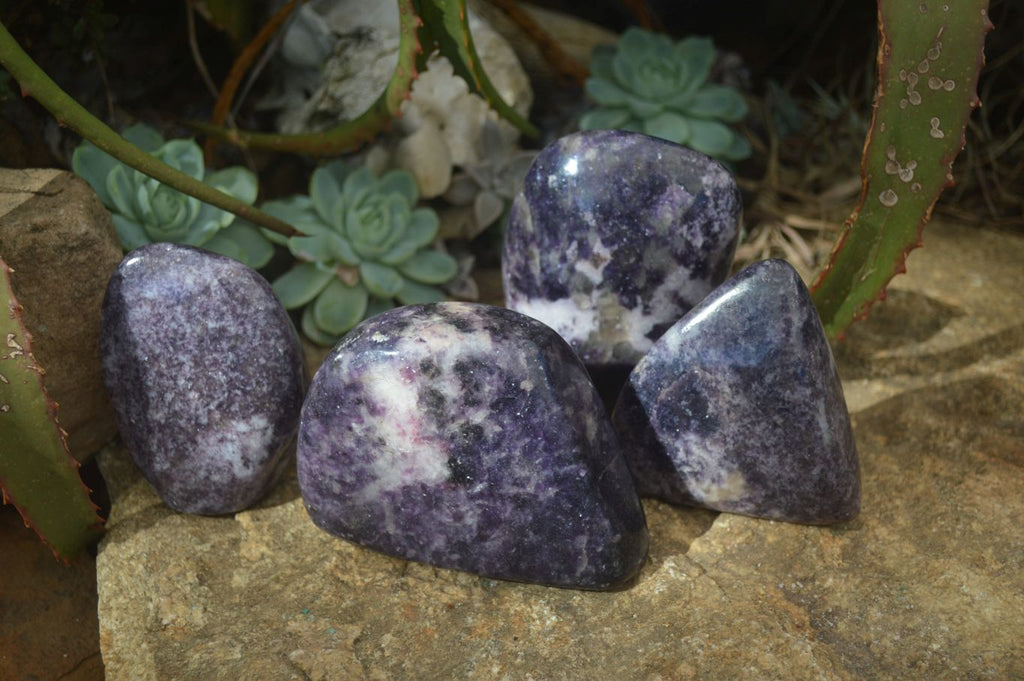 Polished Purple Lepidolite Standing Free Forms  x 4 From Madagascar - Toprock Gemstones and Minerals 