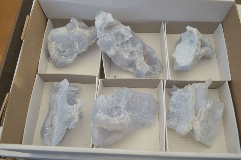 Natural Etched Blue Chalcedony Specimens  x 6 From Nsanje, Malawi - Toprock Gemstones and Minerals 