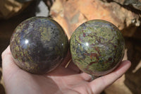 Polished Bastite Dragon Blood Stone Spheres  x 2 From Tshipise, South Africa - Toprock Gemstones and Minerals 