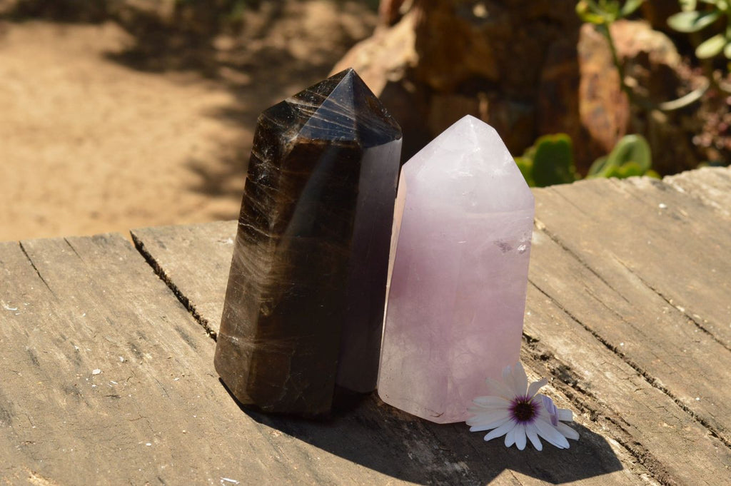 Polished Stunning Amethyst & Morion Smokey Quartz Points  x 2 From Madagascar - TopRock