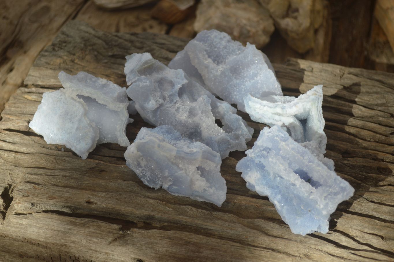 Natural Etched Blue Chalcedony Specimens  x 6 From Nsanje, Malawi - Toprock Gemstones and Minerals 