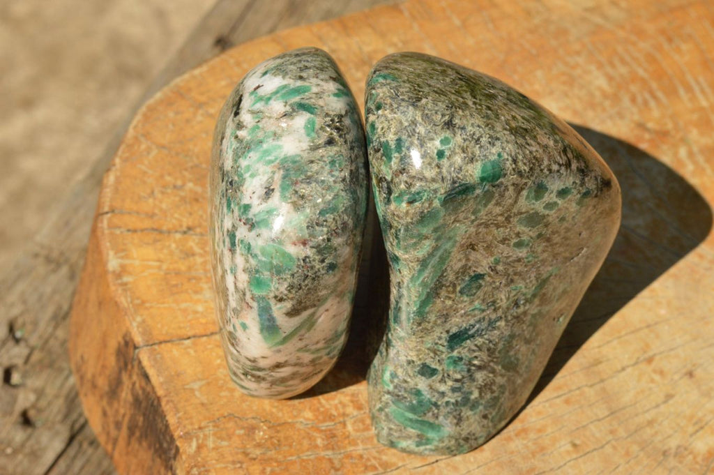 Polished Green Emeralds In Matrix Standing Free Forms  x 2 From Sandawana, Zimbabwe - TopRock