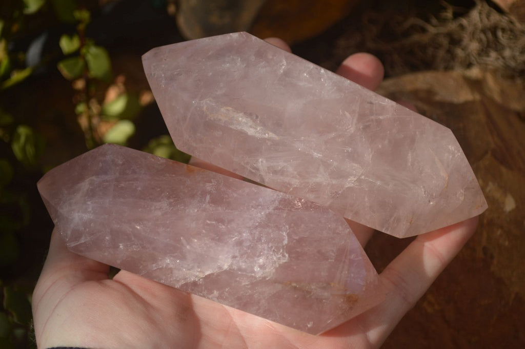 Polished Gemmy Double Terminated Rose Quartz Points x 4 From Ambatondrazaka, Madagascar - Toprock Gemstones and Minerals 