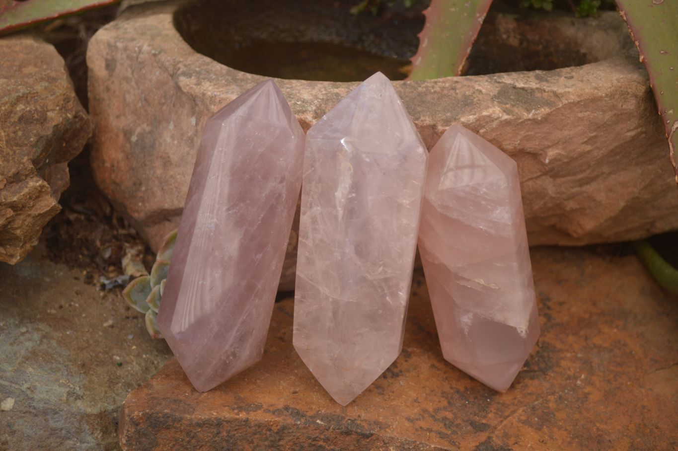 Polished Gemmy Double Terminated Rose Quartz Points x 4 From Ambatondrazaka, Madagascar - Toprock Gemstones and Minerals 