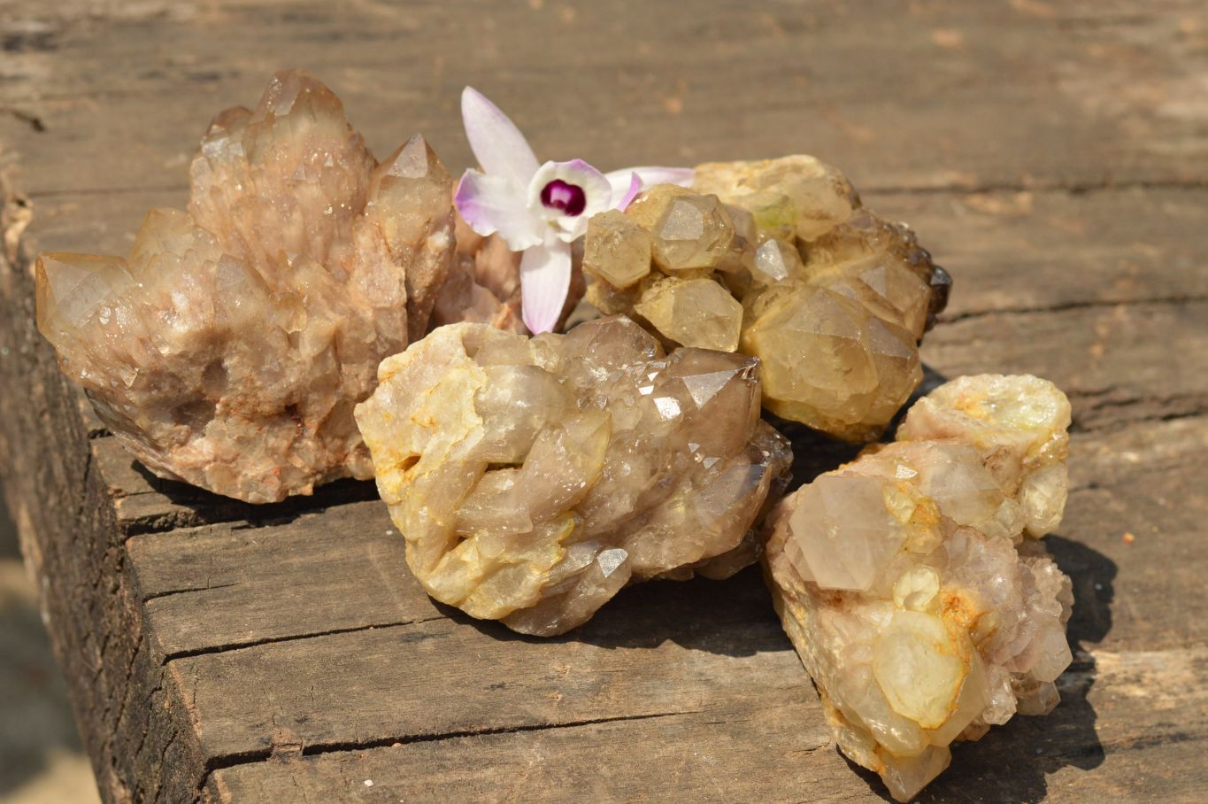 Natural Smokey Phantom Quartz Clusters x 4 From Luena, Congo - TopRock