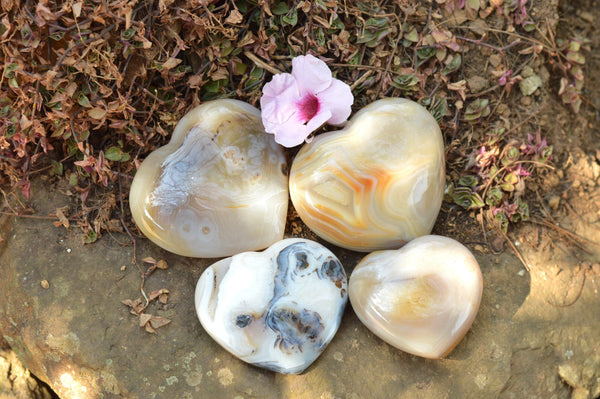 Polished Stunning Banded Agate Hearts  x 4 From Mandrosonoro, Madagascar - TopRock