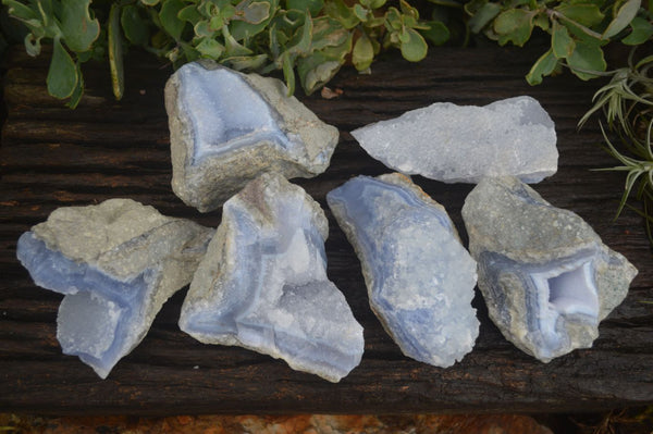 Natural Blue Lace Agate Geode Specimens  x 6 From Malawi - TopRock